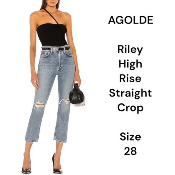 Agolde Denim - AGOLDE Riley High Rise Straight Crop Jeans in Distressed Escalate Wash Size 28